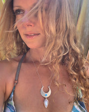 Cascading moon necklace with azure opal & moonstone