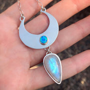 Cascading moon necklace with azure opal & moonstone