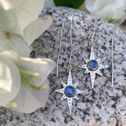 Star & moonstone threader earrings in silver