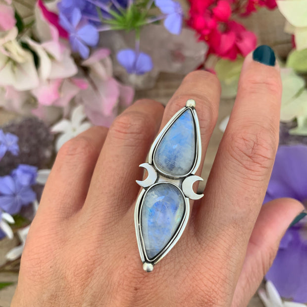 Double moonstone & moon ring