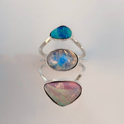 Floating moonstone & opal ring in silver