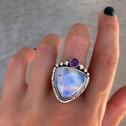 Moonstone and amethyst ring or necklace