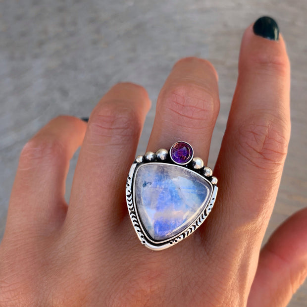 Moonstone and amethyst ring or necklace