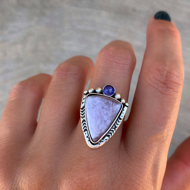 Lepidolite and tanzanite ring or necklace