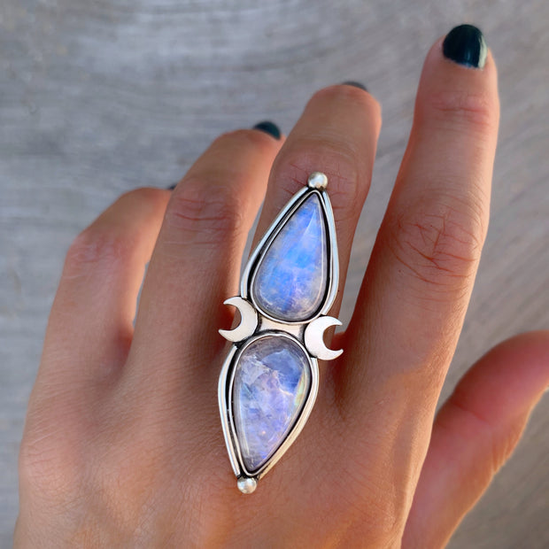 Double moonstone & moon ring