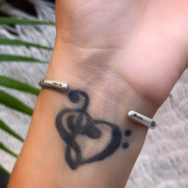 Hand-stamped Morenci turquoise cuff in silver