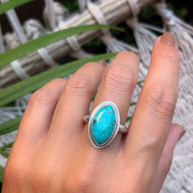 Number 8 turquoise ring in silver - size 11