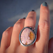 Mexican fire opal and pink tourmaline ring in silver