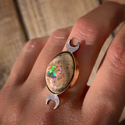 Mexican fire opal double moon ring in 14K gold-fill