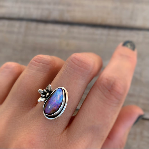 Australian opal and succulent ring in silver