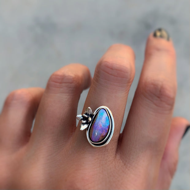 Australian opal and succulent ring in silver