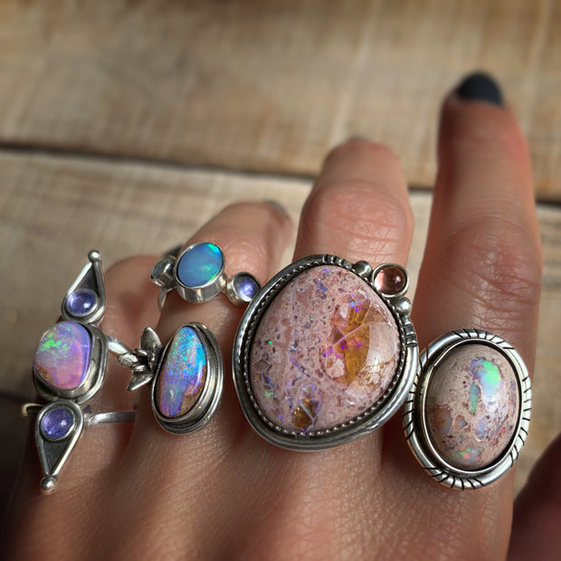 Australian opal and moonstone ring in silver