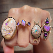 Mexican fire opal double moon ring in 14K gold-fill