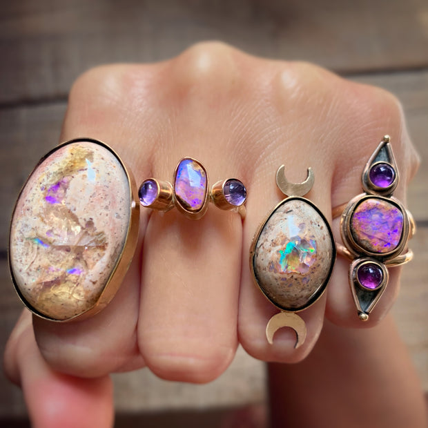 Australian opal & lavender amethyst ring in 14K gold-fill