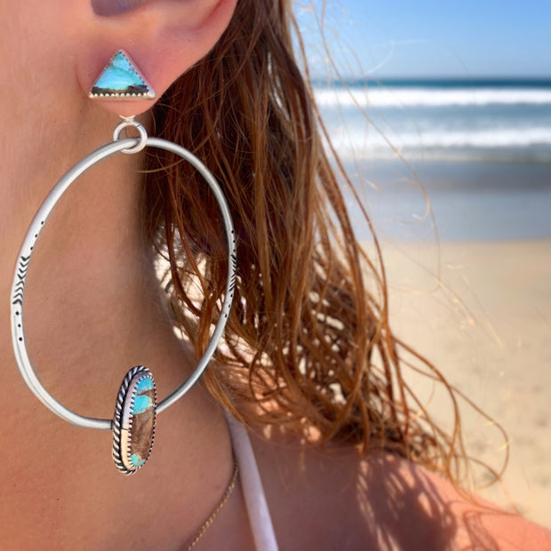 Turquoise studs with removable stamped turquoise hoops