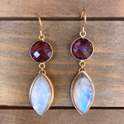 Moonstone & faceted amethyst dangle earrings in 14K gold-fill