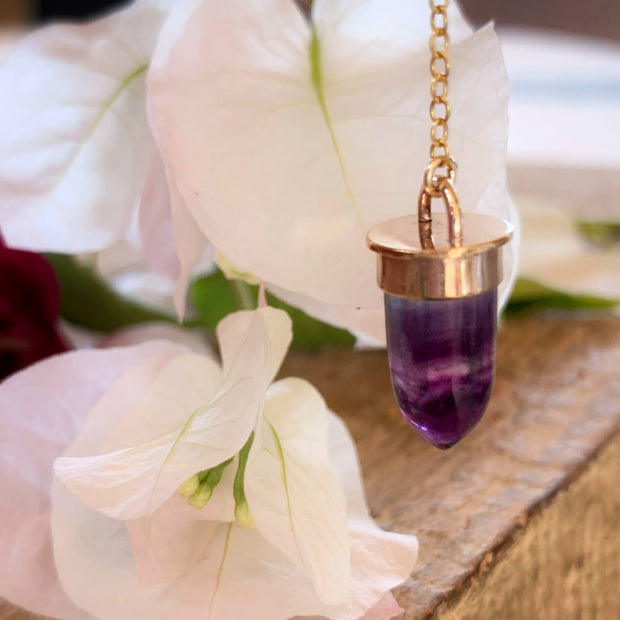 Moonstone & purple fluorite lariat necklace in 14K gold-fill