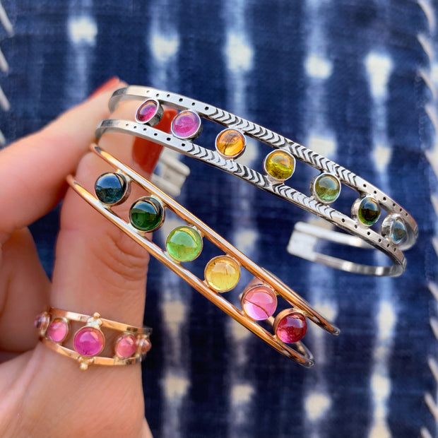 Tourmaline rainbow cuff in 14K gold-fill