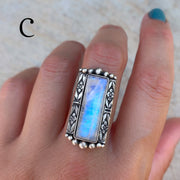 Large Victorian-style rectangular moonstone ring