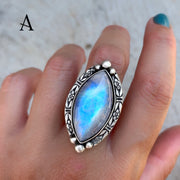 Rainbow moonstone ring in silver