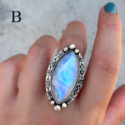 Rainbow moonstone ring in silver