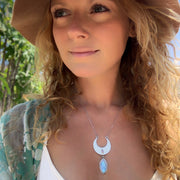 Cascading moon necklace with moonstone & Ethiopian fire welo opal