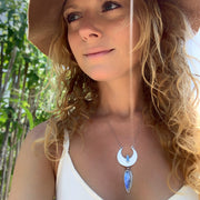 Cascading moon necklace with moonstone & Australian fire opal