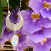 Cascading moon necklace with moonstone & Ethiopian fire welo opal