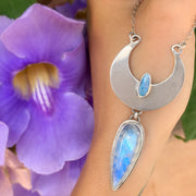 Cascading moon necklace with moonstone & Australian fire opal