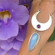 Cascading moon necklace with moonstone & amethyst