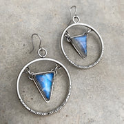 Moonstone triangle dangle hoops