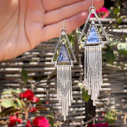 Moonstone triangle fringe earrings in silver