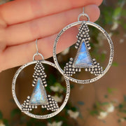 Moonstone triangle hoops with granulation