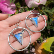 Moonstone triangle dangle hoops