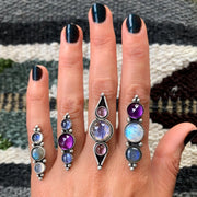 Labradorite, moonstone & amethyst ring in silver