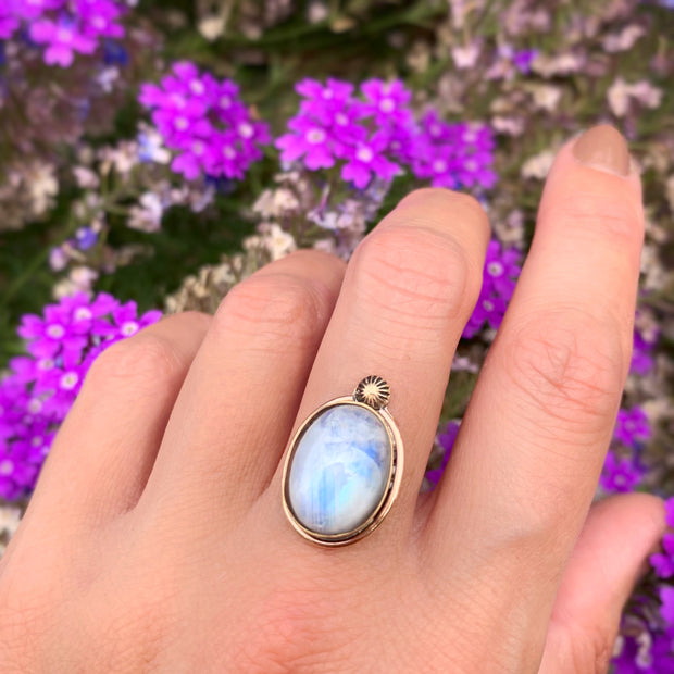 Blue moonstone set in 14K gold-fill with solid 14K gold star
