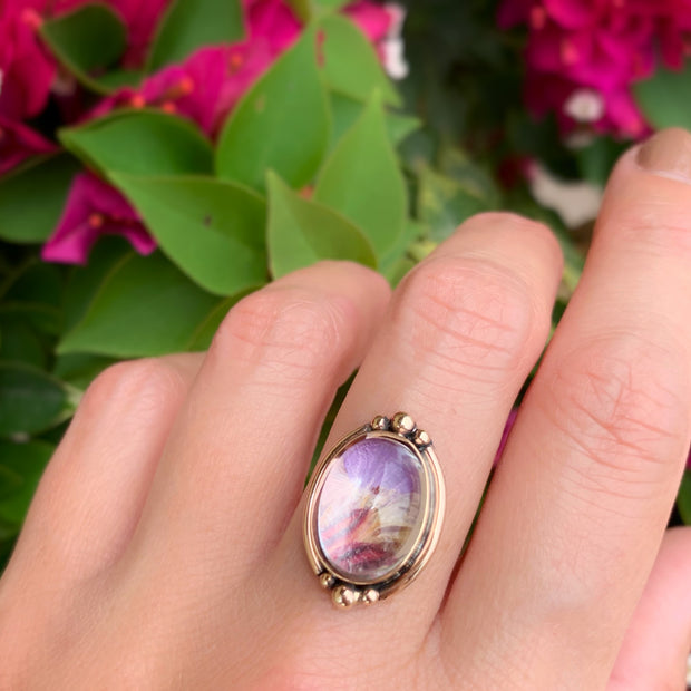 Flower terrarium ring in 14K gold-fill with solid 14K gold granules