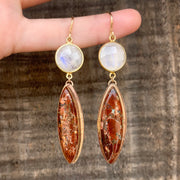 Moonstone & native copper dangle earrings in 14K gold-fill