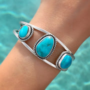 Triple-turquoise statement cuff in silver