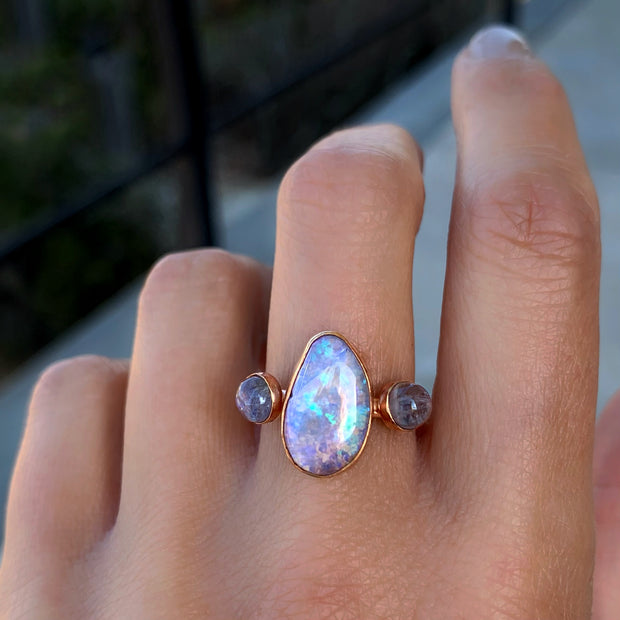 Australian opal & moonstone ring in 14K gold-fill (size 8)