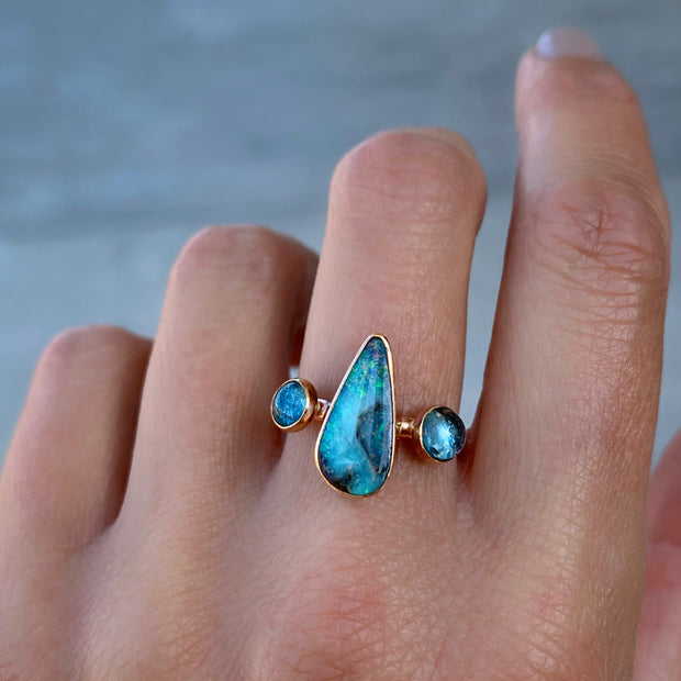 Australian opal & topaz ring in 14K gold-fill (size 7)