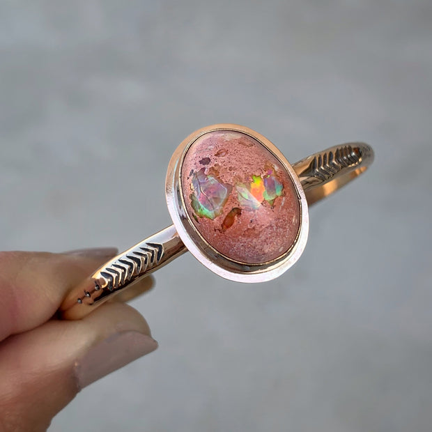 Hand-stamped Mexican Cantera opal cuff in 14K gold-fill