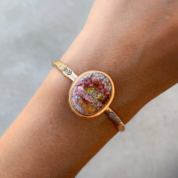 Hand-stamped Mexican Cantera opal cuff in 14K gold-fill
