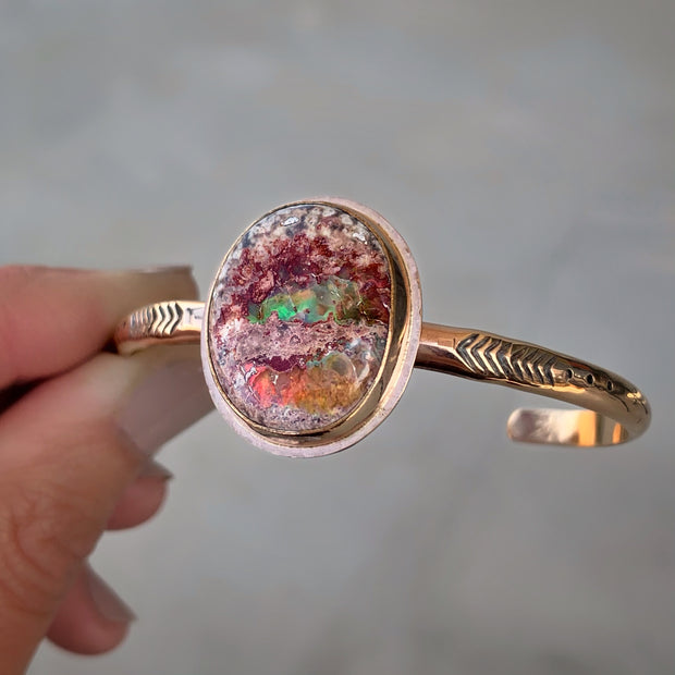 Hand-stamped Mexican Cantera opal cuff in 14K gold-fill