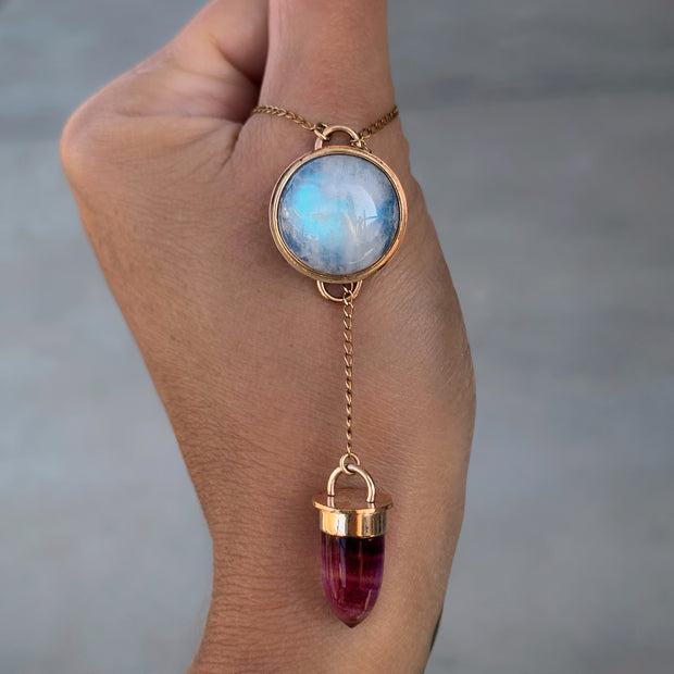 Moonstone & fluorite lariat necklace in 14K gold-fill