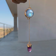Moonstone & fluorite lariat necklace in 14K gold-fill