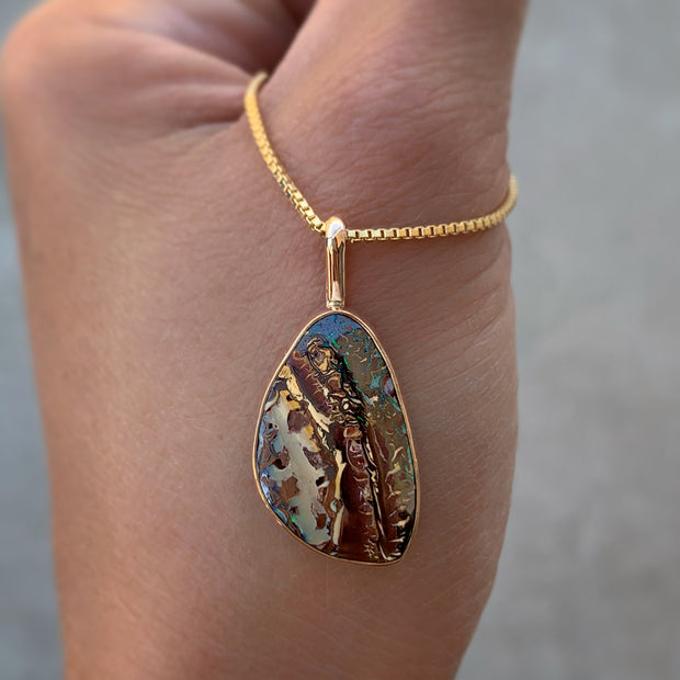 Australian yowah-nut boulder opal necklace in 14K gold-fill