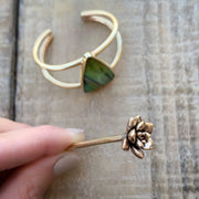 Opalized petrified wood hair pin in brass