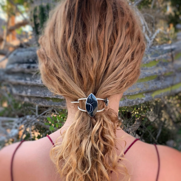 Septarian (aka "Dragon Stone") hair pin in silver