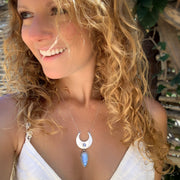 Cascading moonstone moon necklace in silver